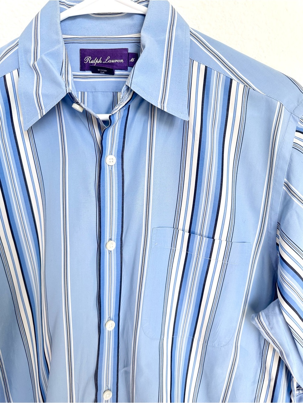 RALPH LAUREN Purple Label Men's Striped Button‎ Down cotton Shirt Size Medium - Picture 9 of 17